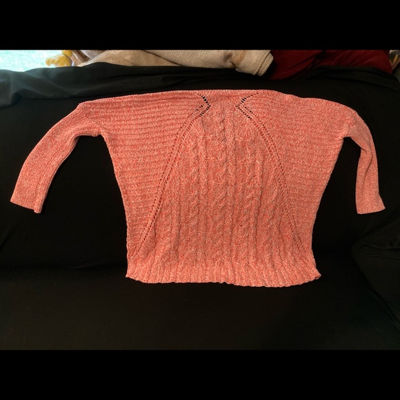 Express Dolman Hi-Low 3/4 sleeve Cable Knit V-Neck Sweater - Picture 7 of 15